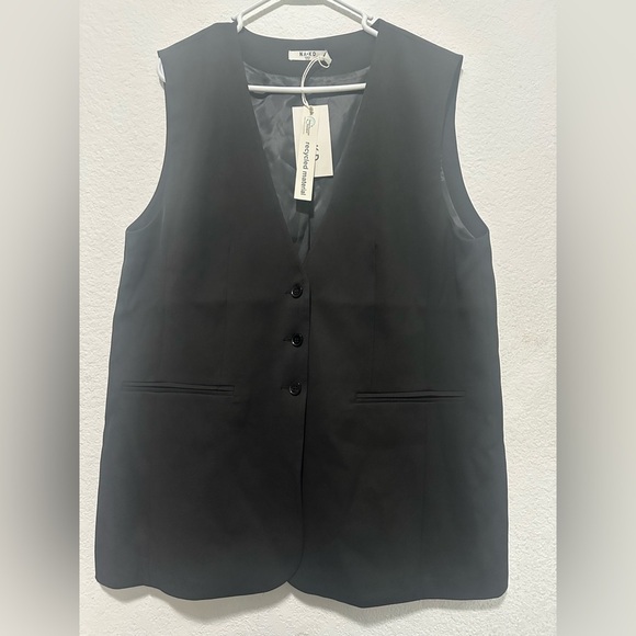 NA-KD Oversized Vest Size 44 Black Sleeveless Button-Up Vest - Picture 6 of 14